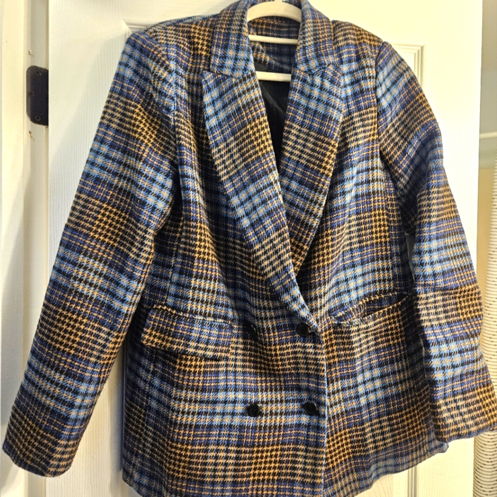 Plaid Women's Jacket - Blue and Brown